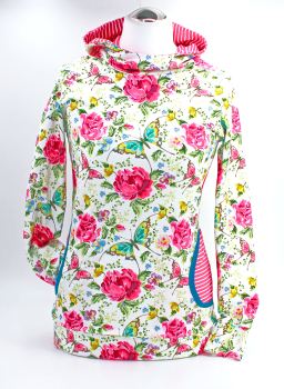 Jersey Blumen und Schmetterlinge weiß (10 cm)